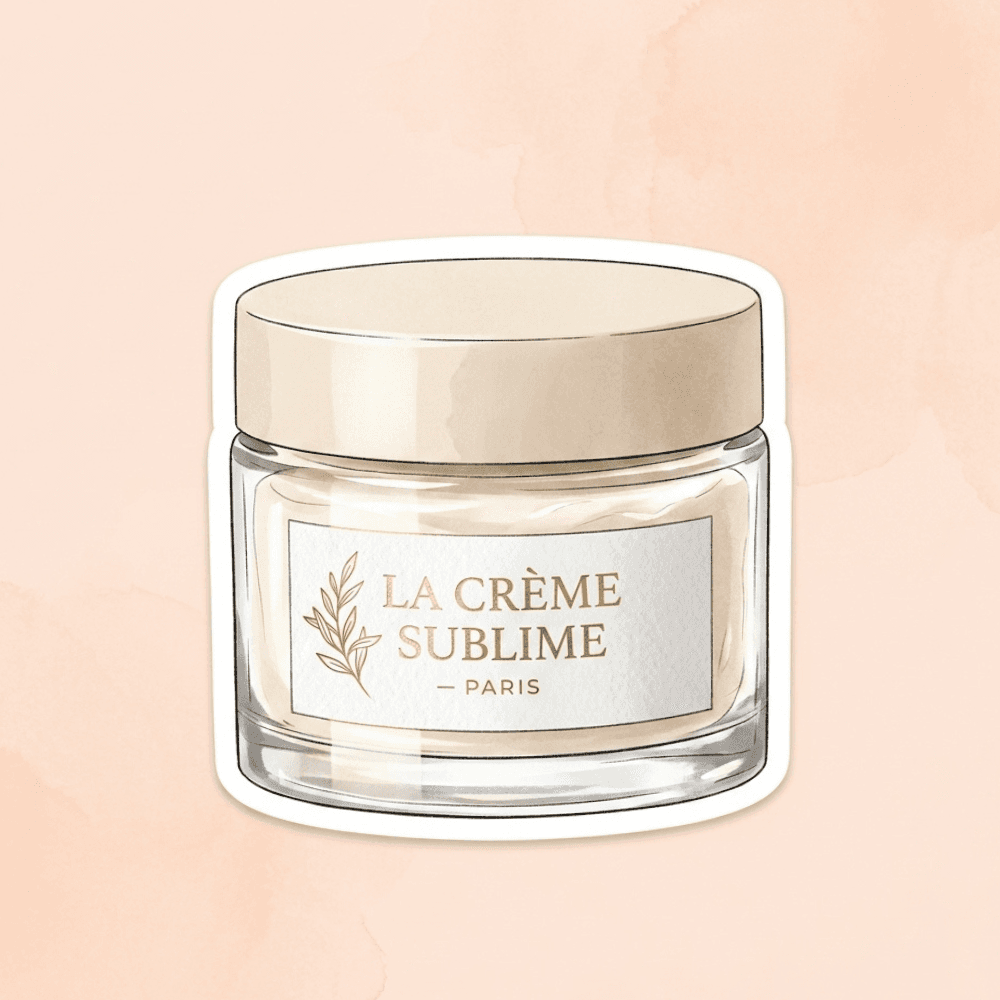 composition minimaliste montrant un unique pot de crème blanc centré dans un grand espace rosé